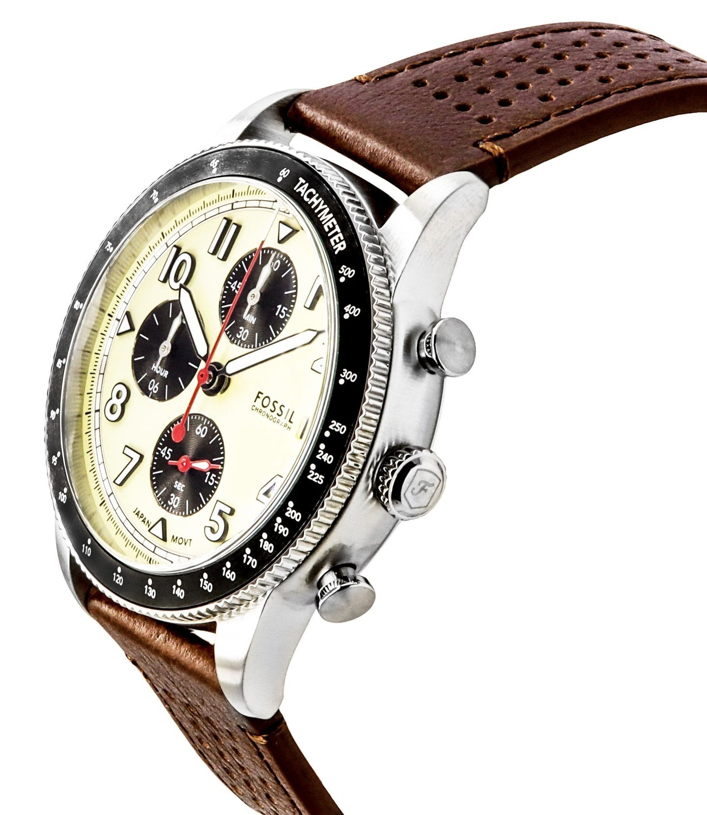 Fossil Sport Tourer Chronograph Brown Lederarmband Cream Dial Quarz FS6042 Herrenuhr
