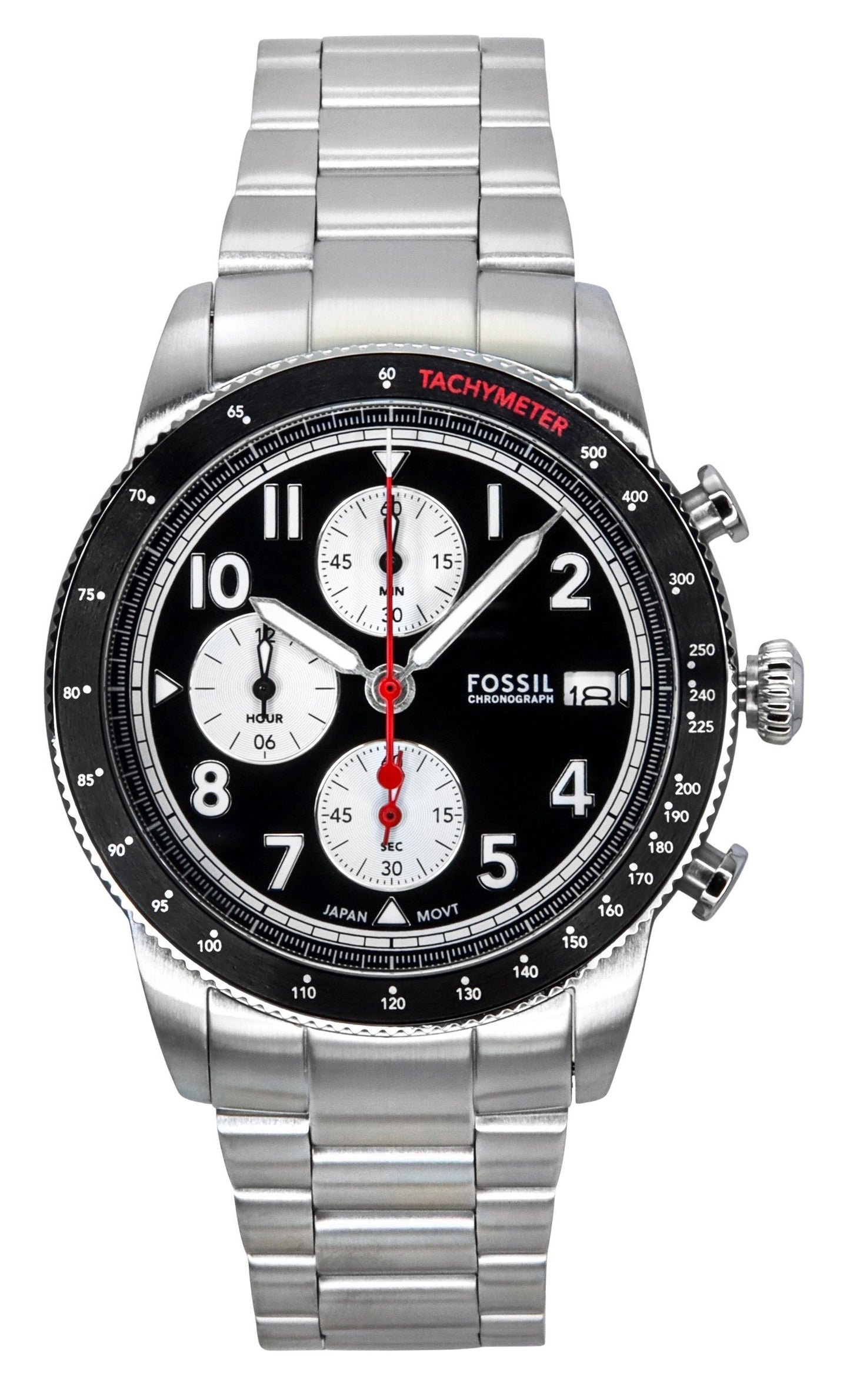 Fossil Sport Tourer Chronograph Edelstahl Schwarzes Zifferblatt Quarz FS6045 Herrenuhr