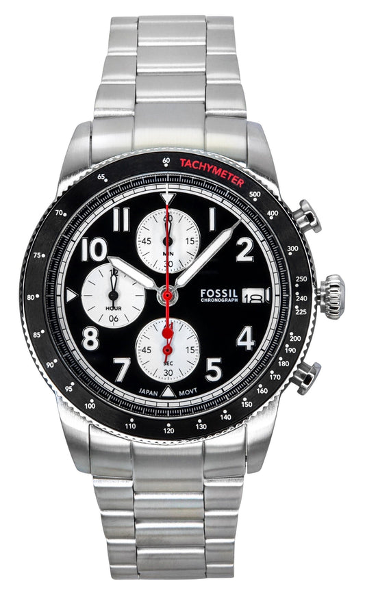 Fossil Sport Tourer Chronograph Edelstahl Schwarzes Zifferblatt Quarz FS6045 Herrenuhr