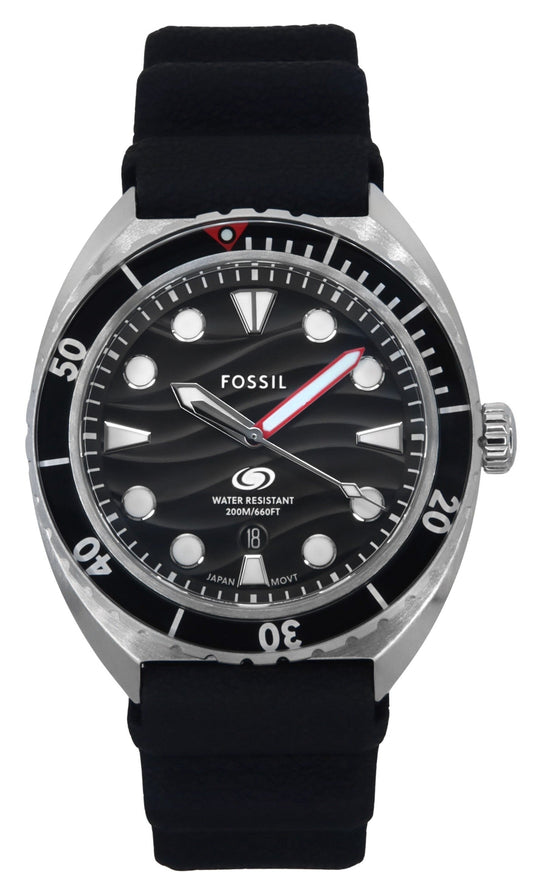 Fossil Breaker Silicone Strap Schwarzes Zifferblatt Quarz Taucher FS6062 200M Herrenuhr