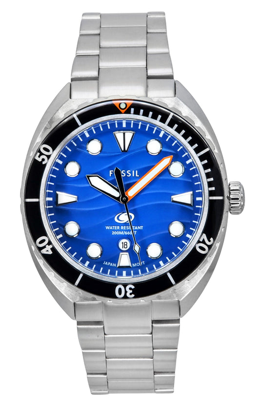 Fossil Breaker Edelstahl Blaues Zifferblatt Quarz Taucher FS6064 200M Herrenuhr