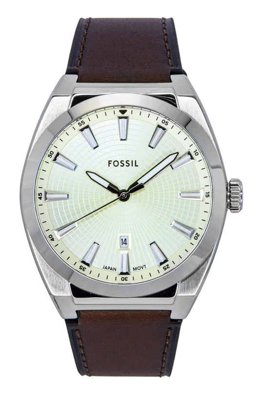 Fossil Everett Lederarmband Cream Dial Quarz FS6071 Herrenuhr