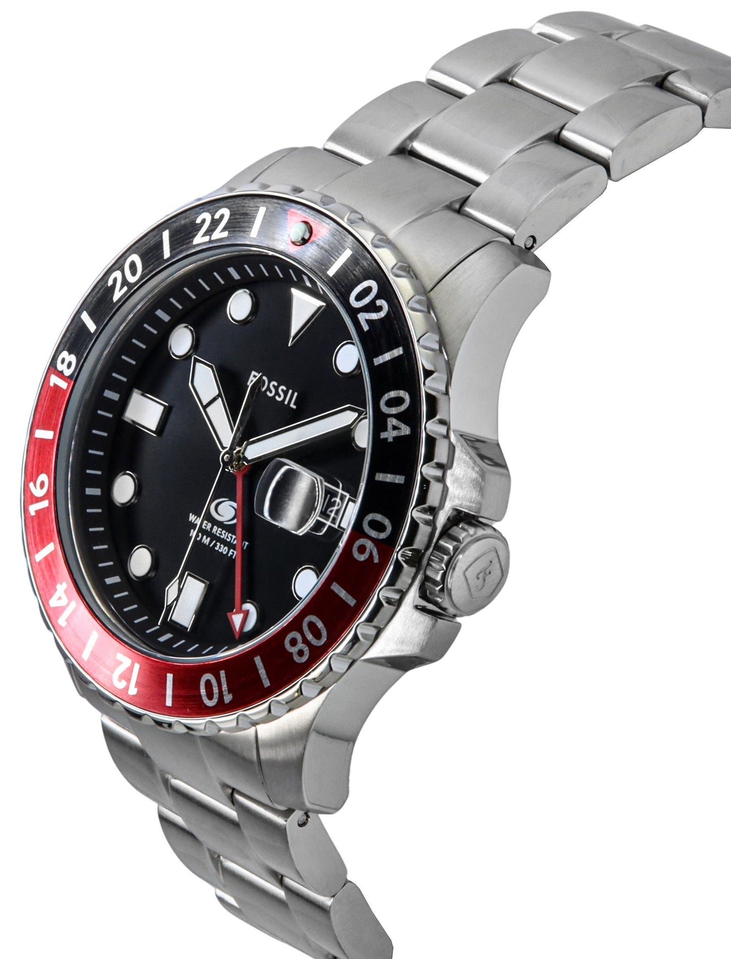 Fossil Blue GMT Edelstahl Schwarzes Zifferblatt Quarz FS6092 100M Herrenuhr