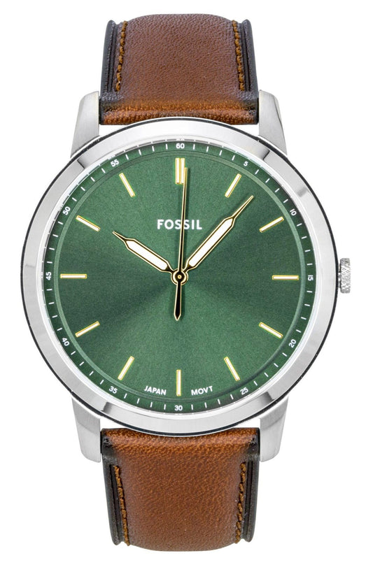 Fossil Minimalist Lederarmband Gr?nes Zifferblatt Quarz FS6094 Herrenuhr