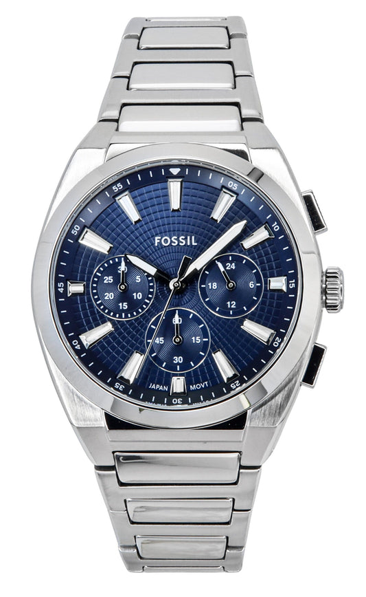 Fossil Everett Chronograph Edelstahl Blaues Zifferblatt Quarz FS6104 Herrenuhr