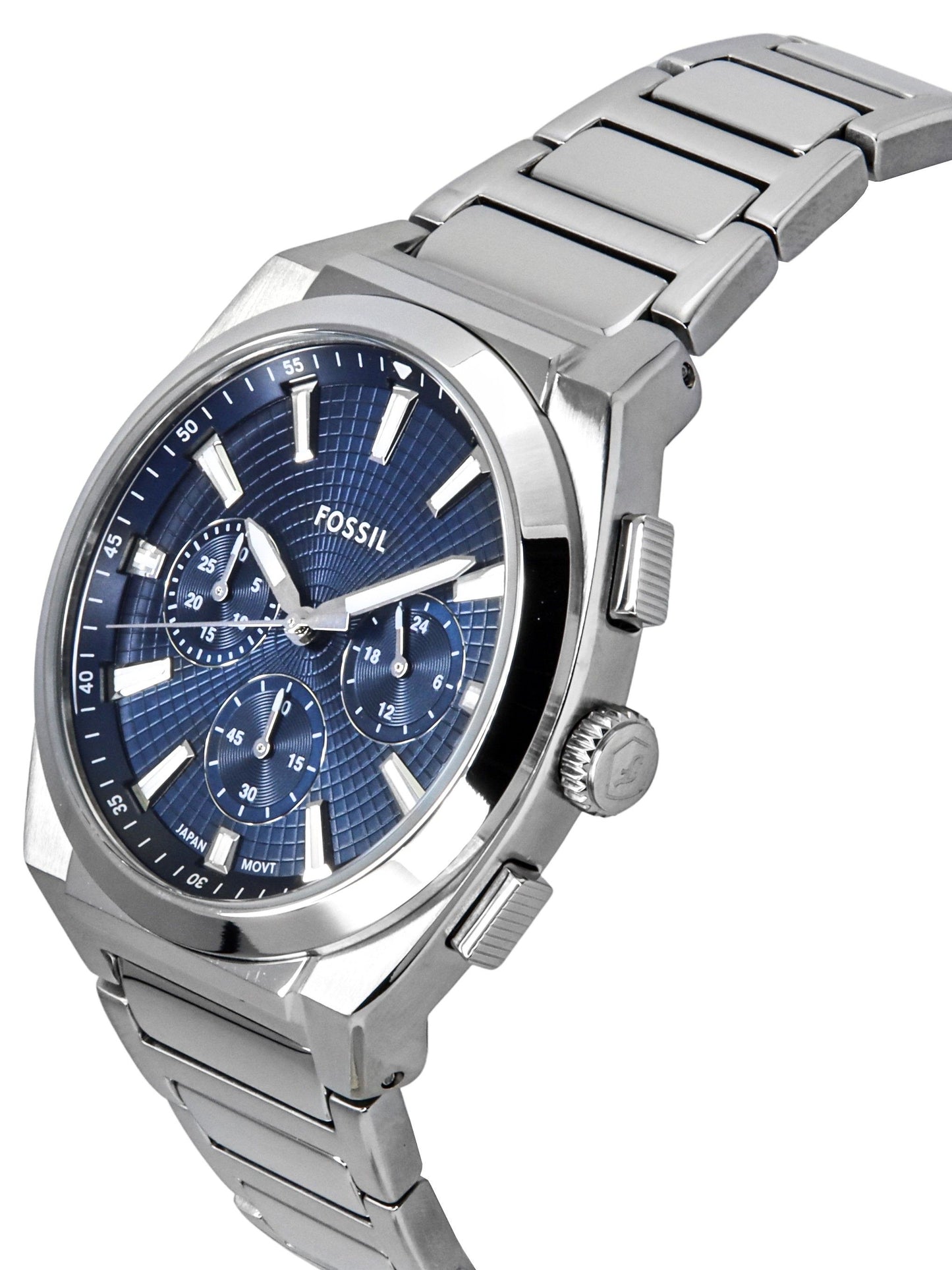 Fossil Everett Chronograph Edelstahl Blaues Zifferblatt Quarz FS6104 Herrenuhr