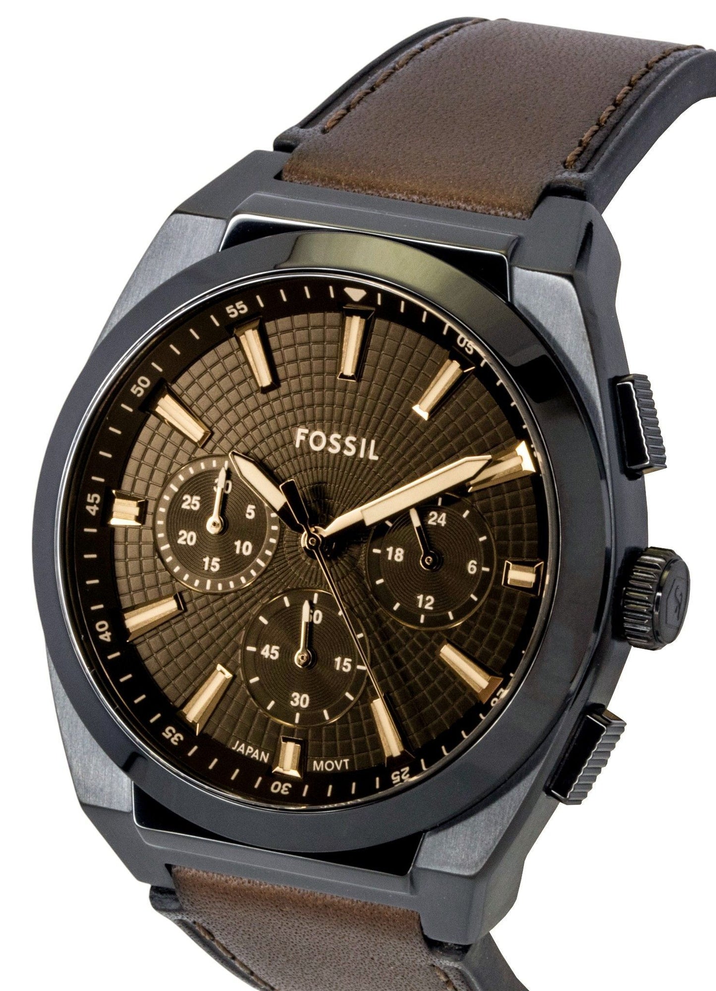 Fossil Everett Chronograph Lederarmband Braunes Zifferblatt Quarz FS6108 Herrenuhr