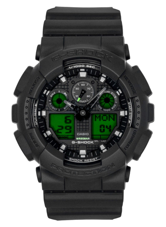 Casio G-Shock Analog Digital Schwarzes Zifferblatt Resin Quarz GA-100BEG-1A 200M Herrenuhr