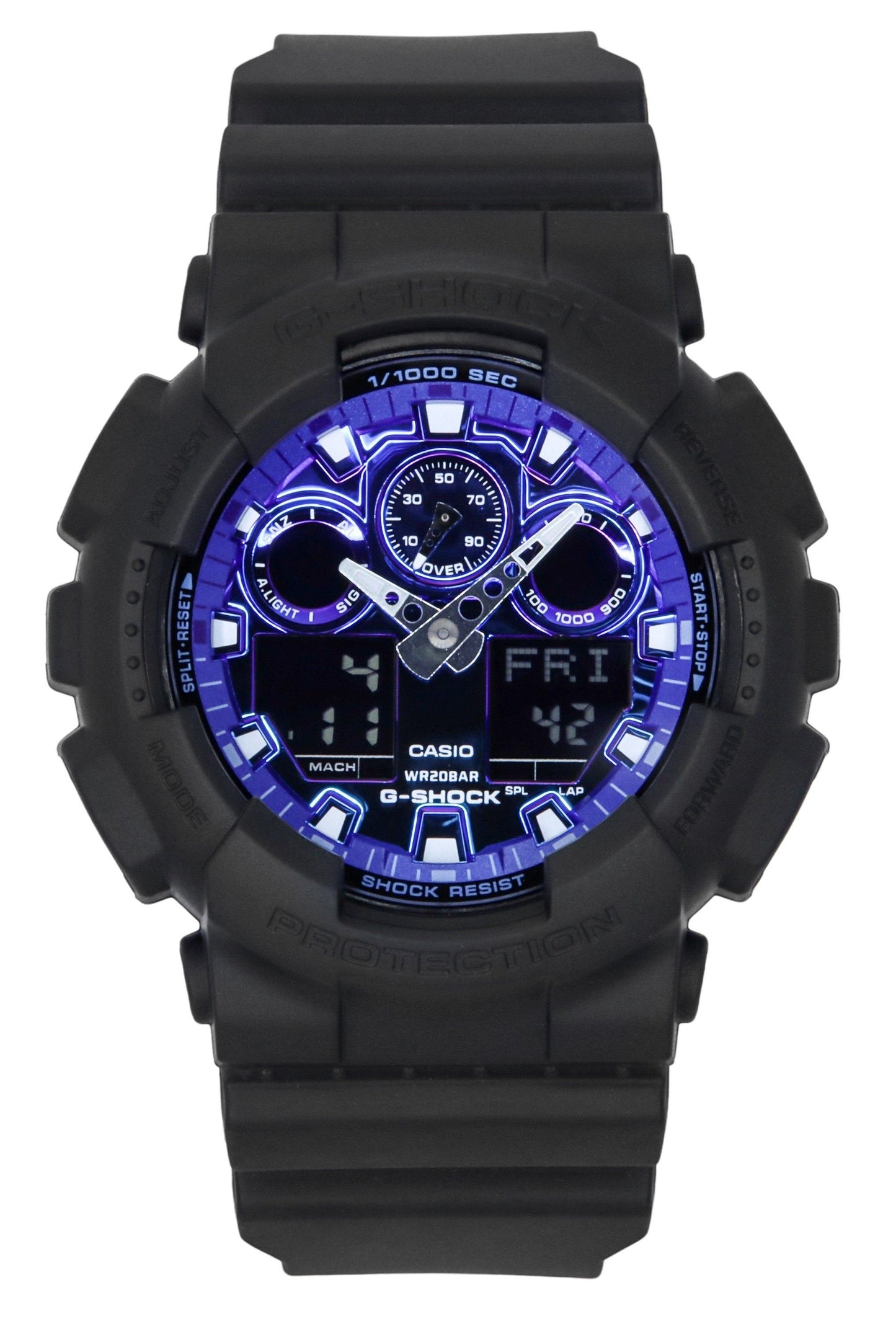 Casio G-Shock Analog Digital Resin Strap Blaues Zifferblatt Quarz GA-100FL-1A 200M Herrenuhr