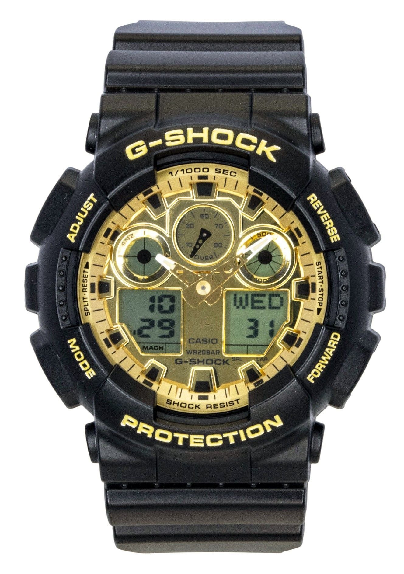 Casio G-Shock Resin Strap Analog Digital Gold Dial Quarz GA-100GGB-1A9 200M Herrenuhr