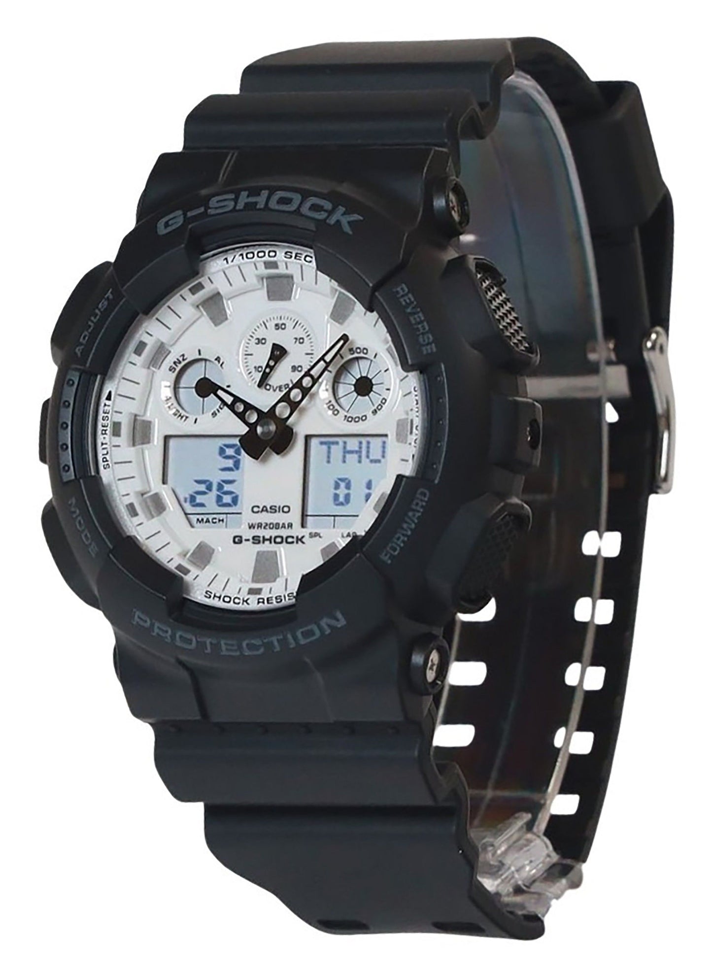 Casio G-Shock Analog Digital Resin Strap White Dial Quarz GA-100WD-1A 200M Herrenuhr