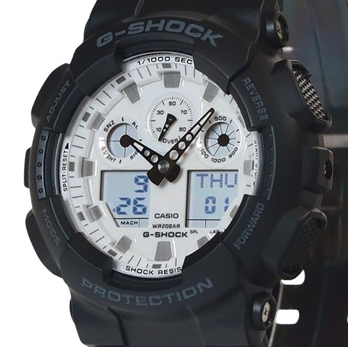 Casio G-Shock Analog Digital Resin Strap White Dial Quarz GA-100WD-1A 200M Herrenuhr