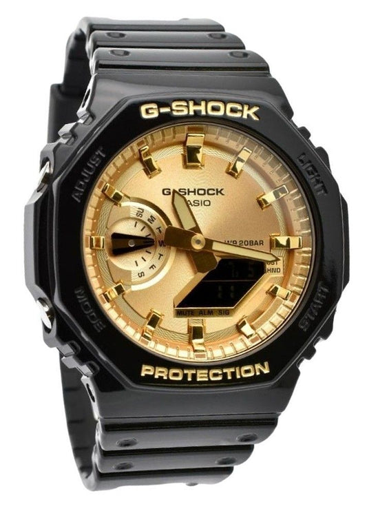 Casio G-Shock Analog Digital Black And Gold Color Resin Strap Quarz GA-2100GB-1A 200M Herrenuhr