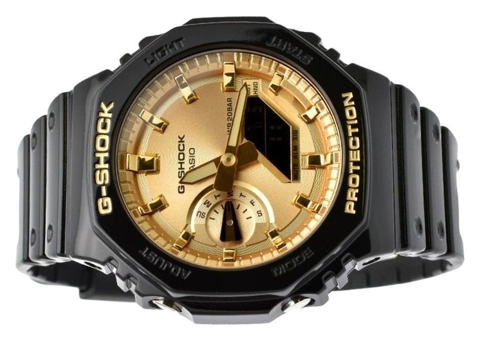 Casio G-Shock Analog Digital Black And Gold Color Resin Strap Quarz GA-2100GB-1A 200M Herrenuhr