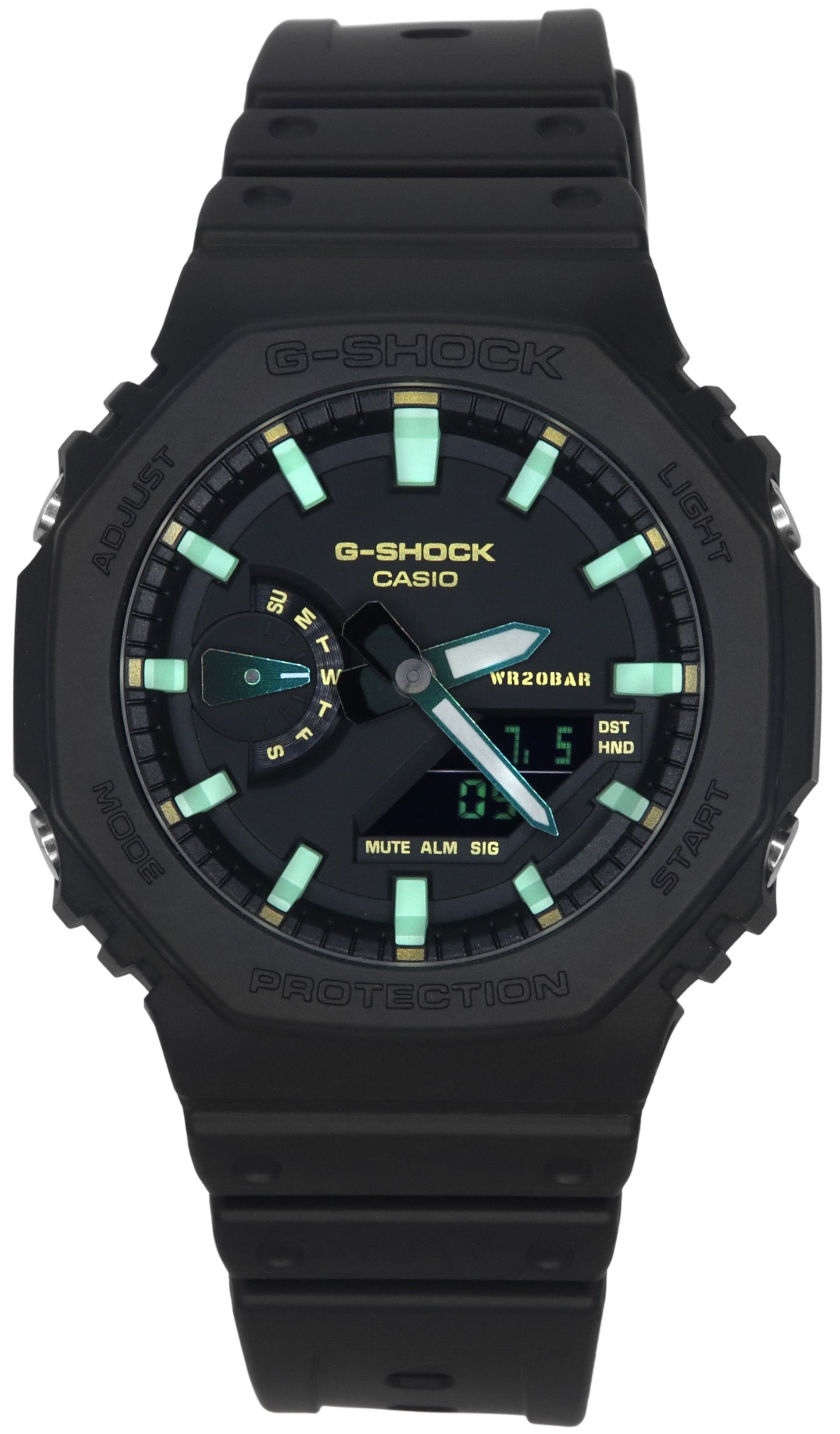 Casio G-Shock Analog Digital Resin Strap Schwarzes Zifferblatt Quarz GA-2100RC-1A 200M Herrenuhr