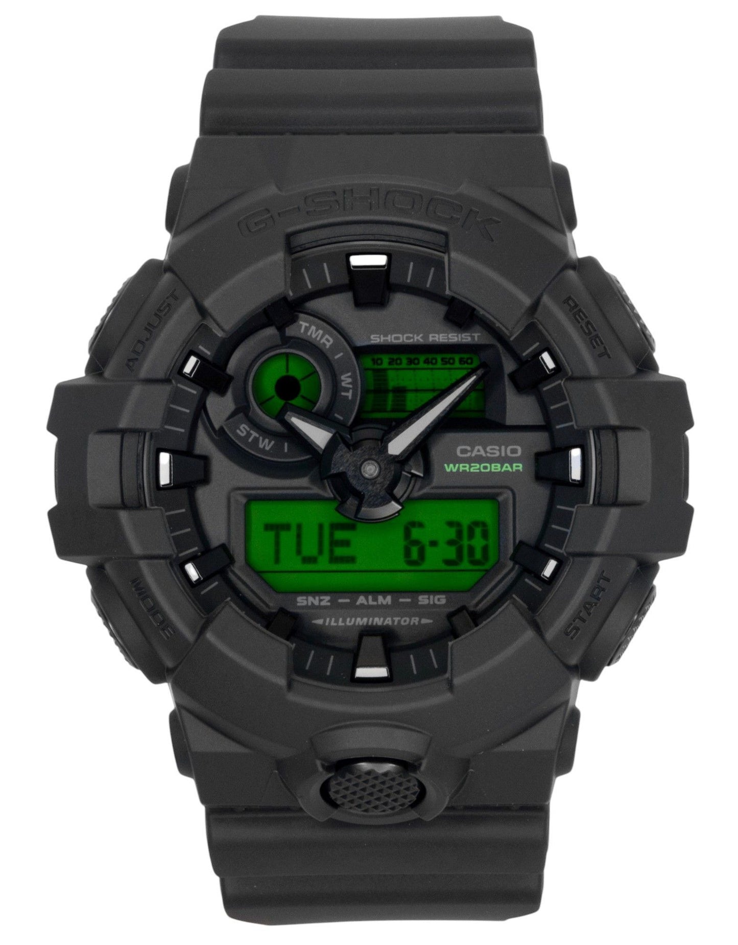 Casio G-Shock Analog Digital Schwarzes Zifferblatt Resin Quarz GA-700BEG-1A 200M Herrenuhr