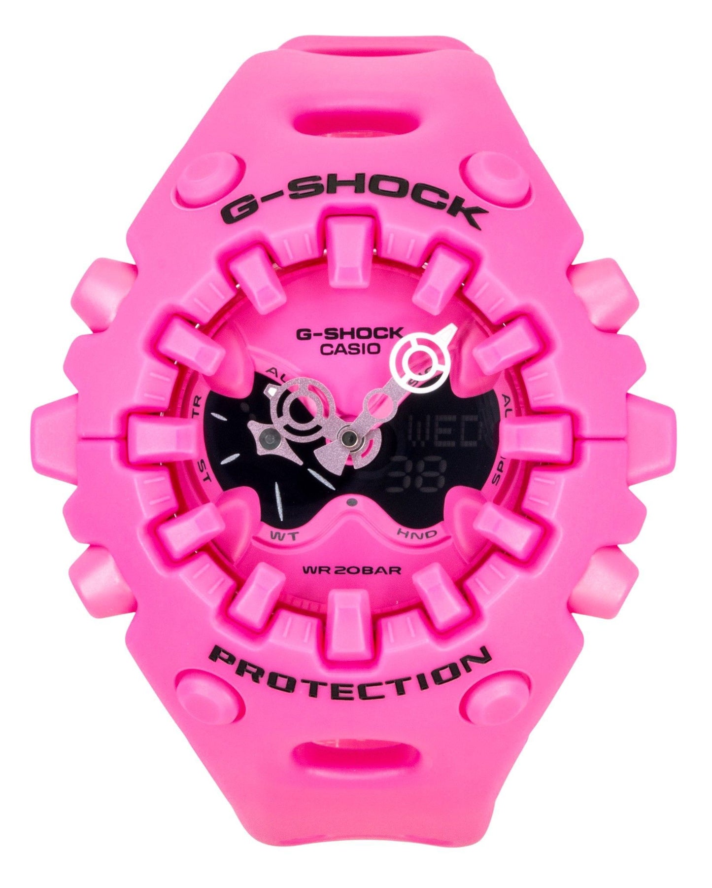 Casio G-Shock Analog Digital Pink Resin Strap Pink Dial Quarz GA-V01-4A 200M Damenuhr