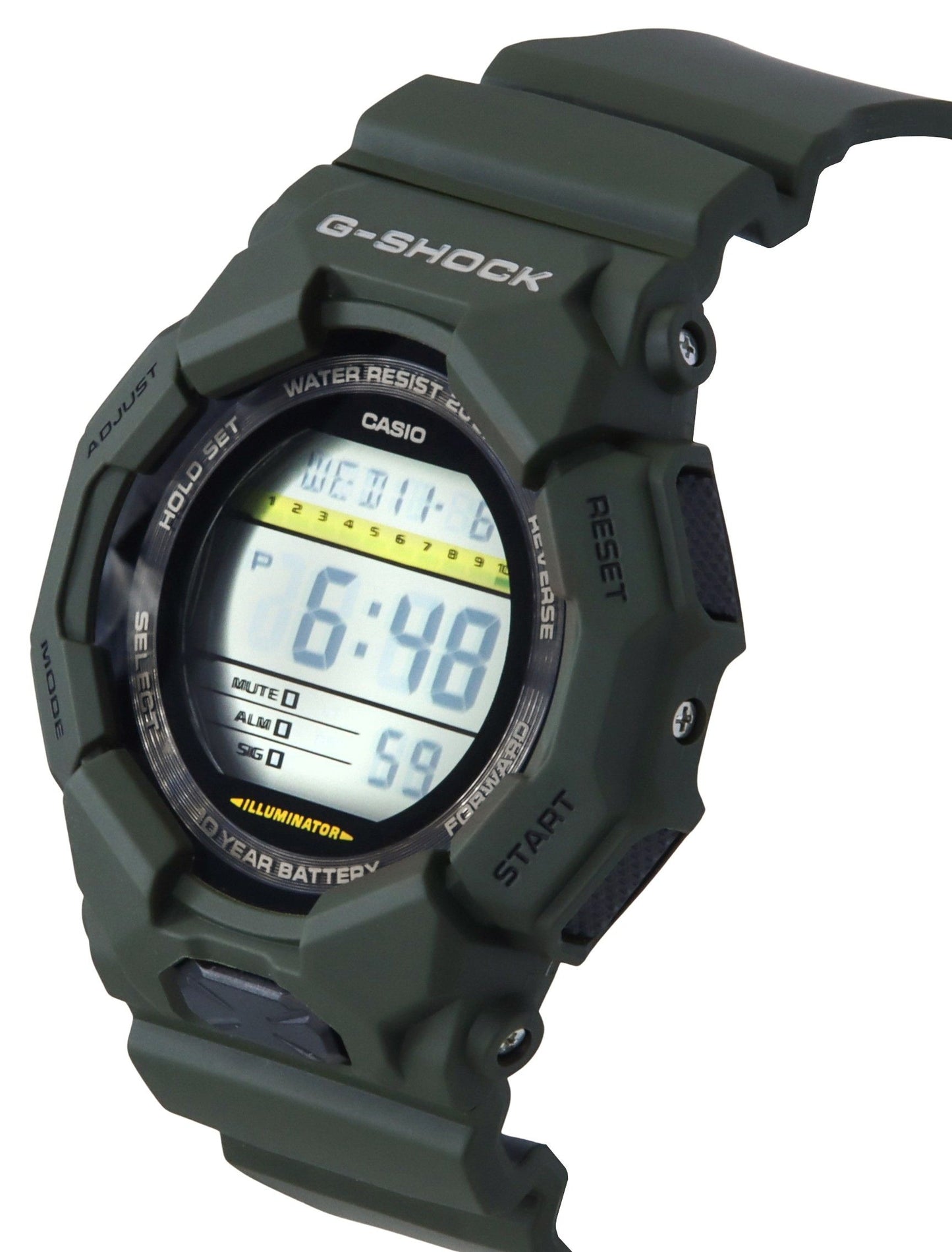 Casio G-Shock Digital Bio-Based Green Resin Strap Schwarzes Zifferblatt Quarz GD-010-3 200M Herrenuhr