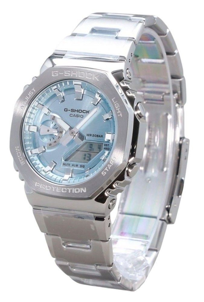 Casio G-Shock G-Steel Analog Digital Edelstahl Light Blaues Zifferblatt Quarz GM-2110D-2A 200M Herrenuhr