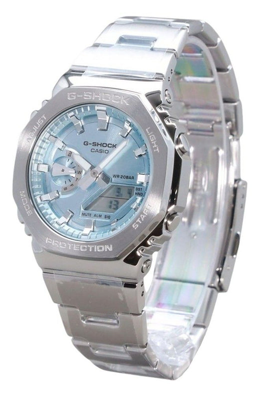 Casio G-Shock G-Steel Analog Digital Edelstahl Light Blaues Zifferblatt Quarz GM-2110D-2A 200M Herrenuhr