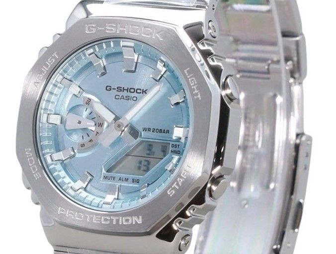 Casio G-Shock G-Steel Analog Digital Edelstahl Light Blaues Zifferblatt Quarz GM-2110D-2A 200M Herrenuhr