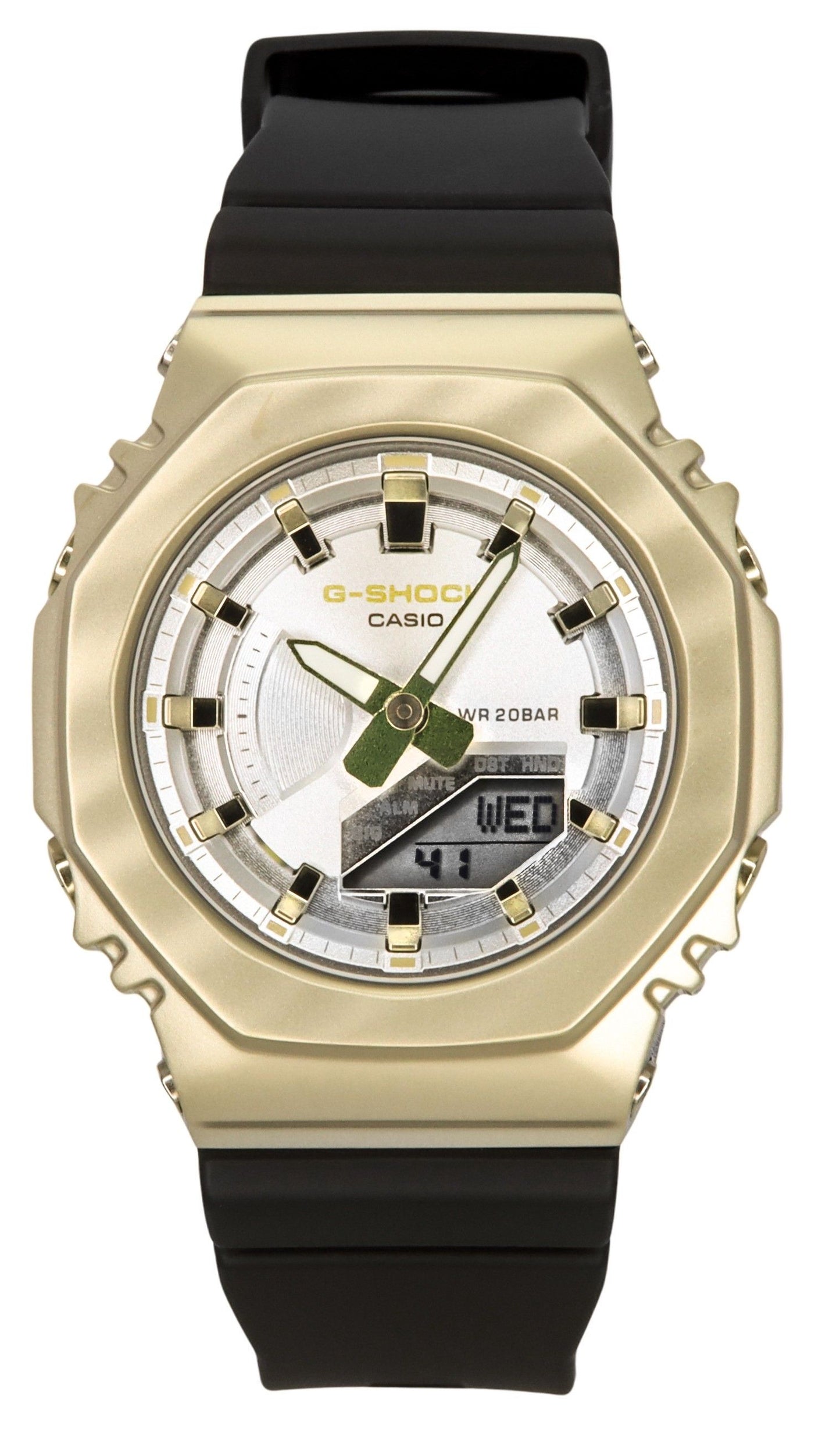 Casio G-Shock Metal Clad Analog Digital Resin Strap Silberfarbenes Zifferblatt Quarz GM-S2100BC-1A 200M Damenuhr