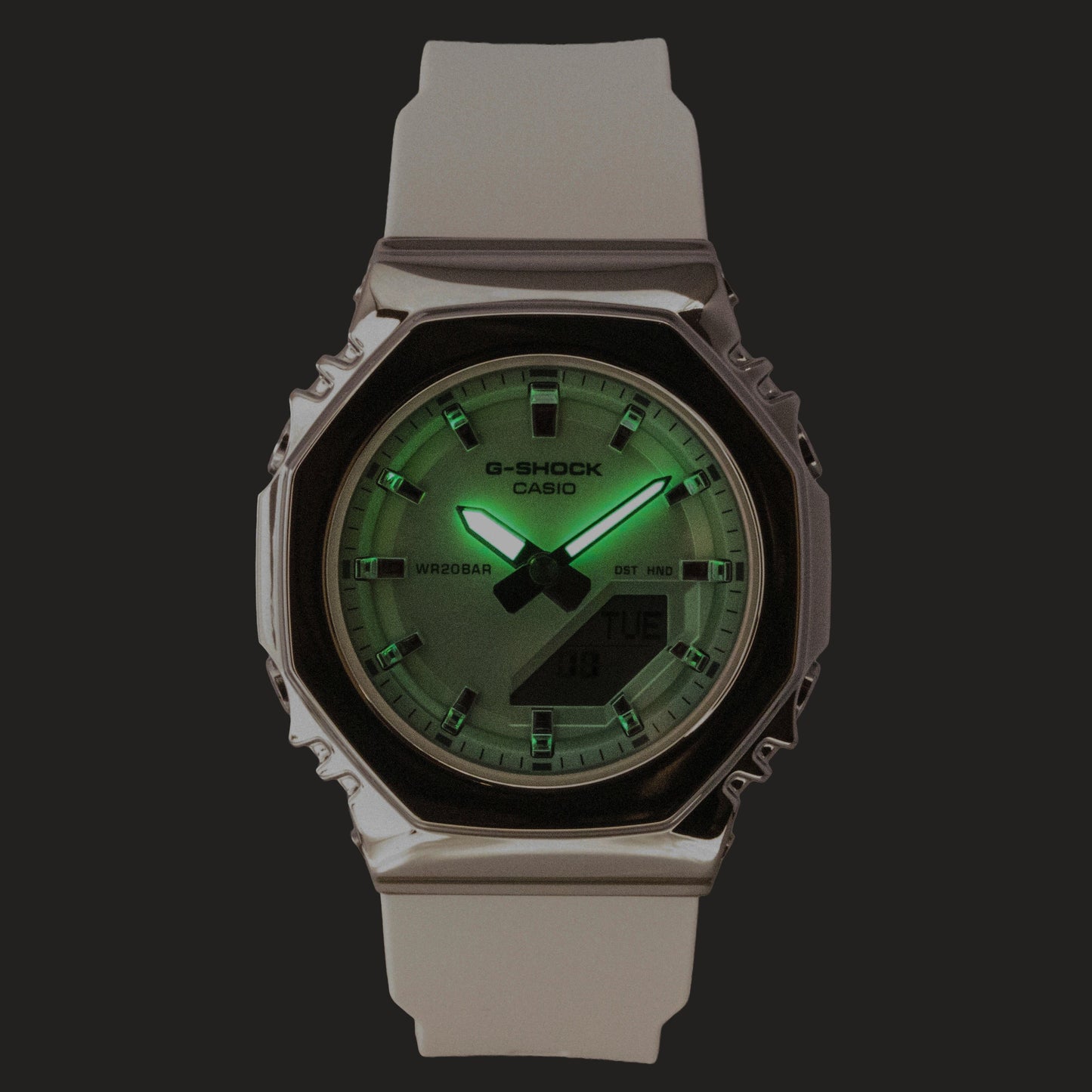 Casio G-Shock Analog Digital Grünes Zifferblatt Resin Strap Quarz GM-S2110SR-7A 200M Damenuhr