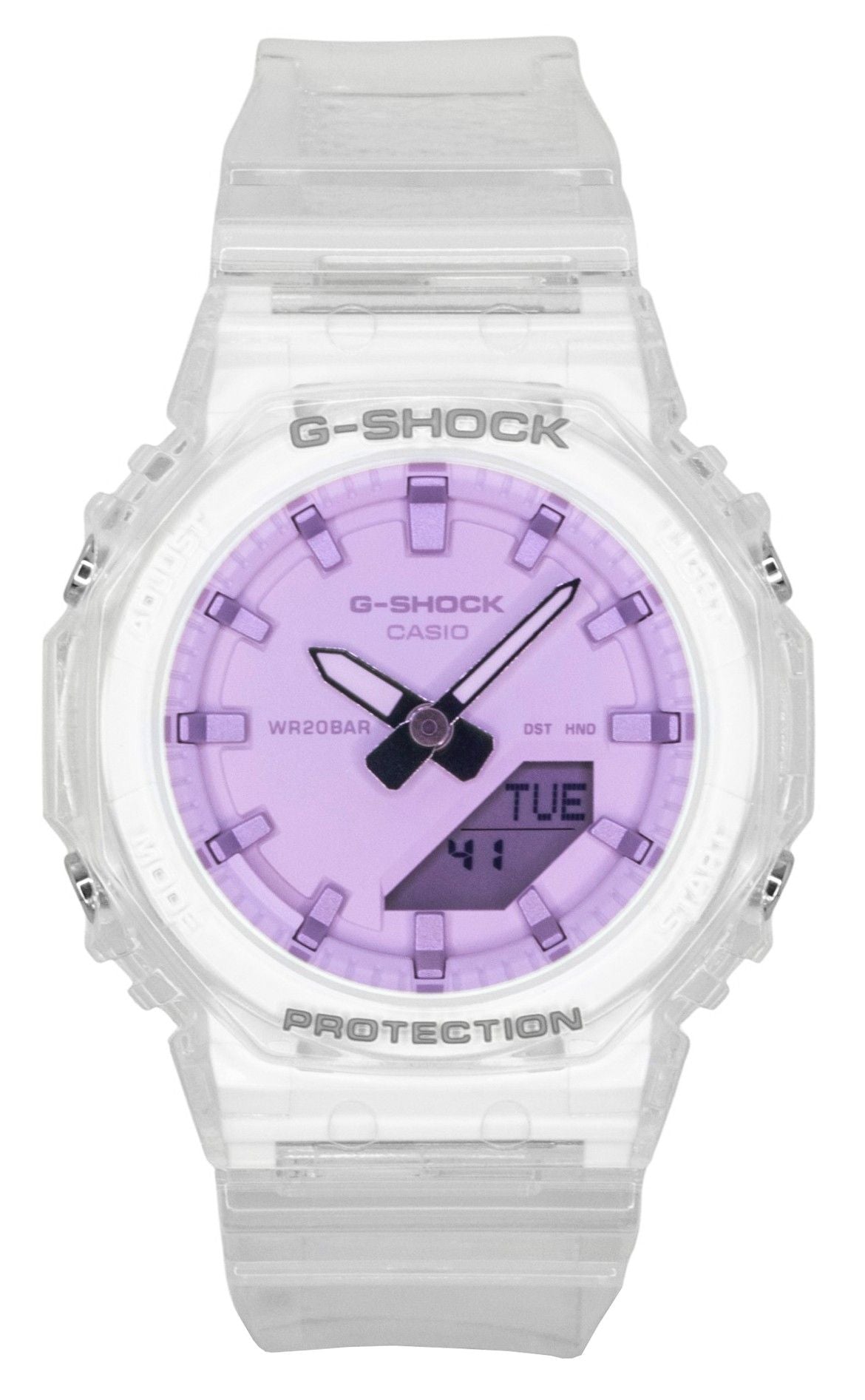 Casio G-Shock Analog Digital Transparent Resin Strap Pink Dial Quarz GMA-P2100SR-7A 200M Damenuhr