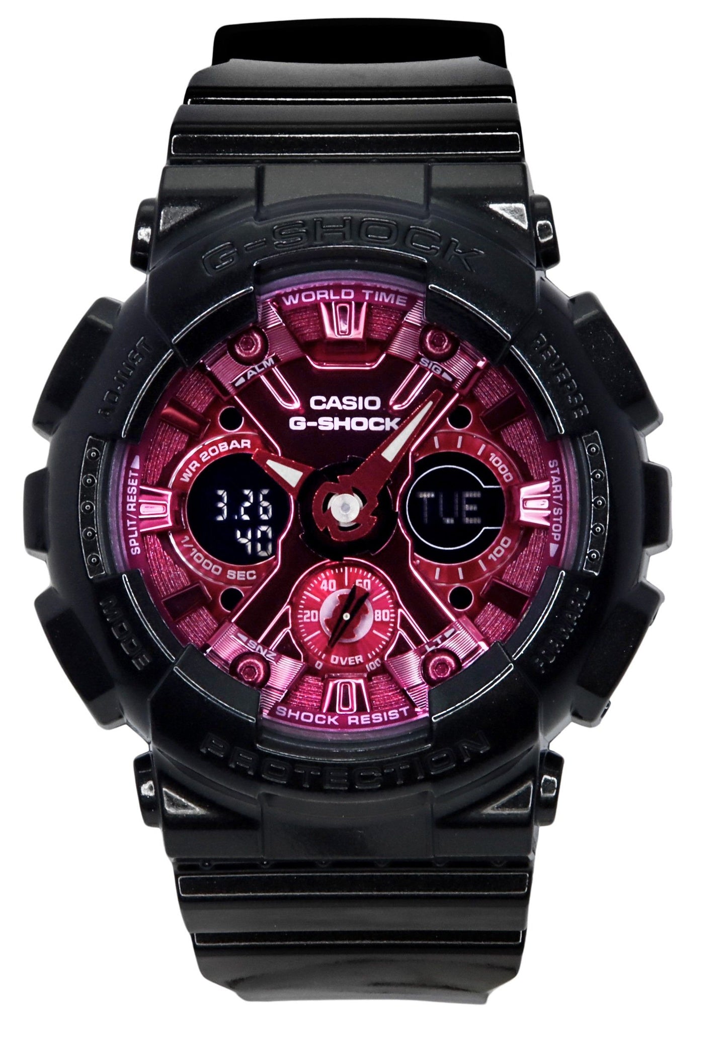 Casio G-Shock Analog Digital Resin Strap Burgundy Dial Quarz GMA-S120RB-1A 200M Damenuhr