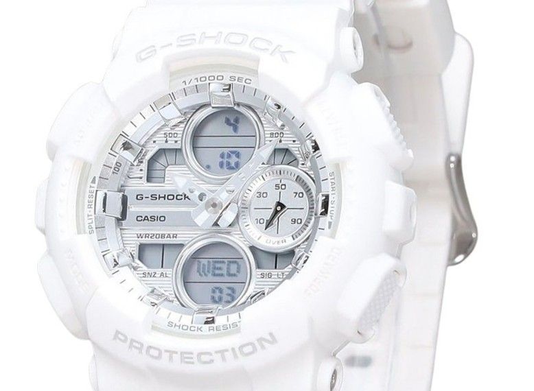 Casio G-Shock Analog Digital Bio Based White Resin Strap Silberfarbenes Zifferblatt Quarz GMA-S140VA-7A 200M Damenuhr