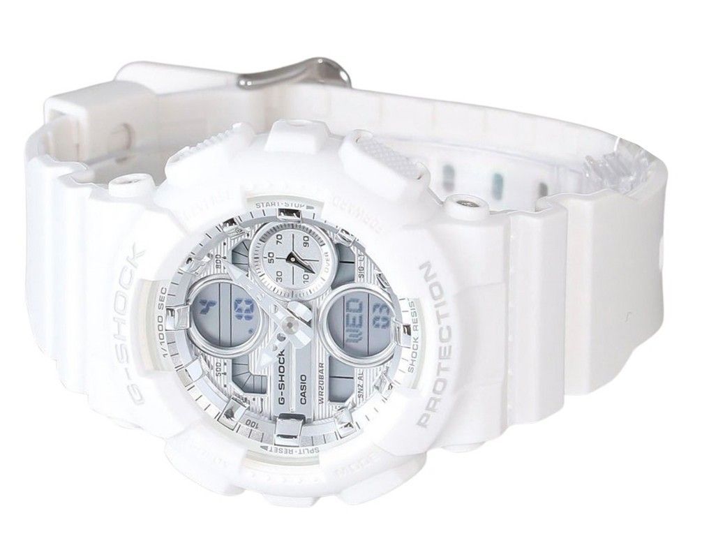 Casio G-Shock Analog Digital Bio Based White Resin Strap Silberfarbenes Zifferblatt Quarz GMA-S140VA-7A 200M Damenuhr