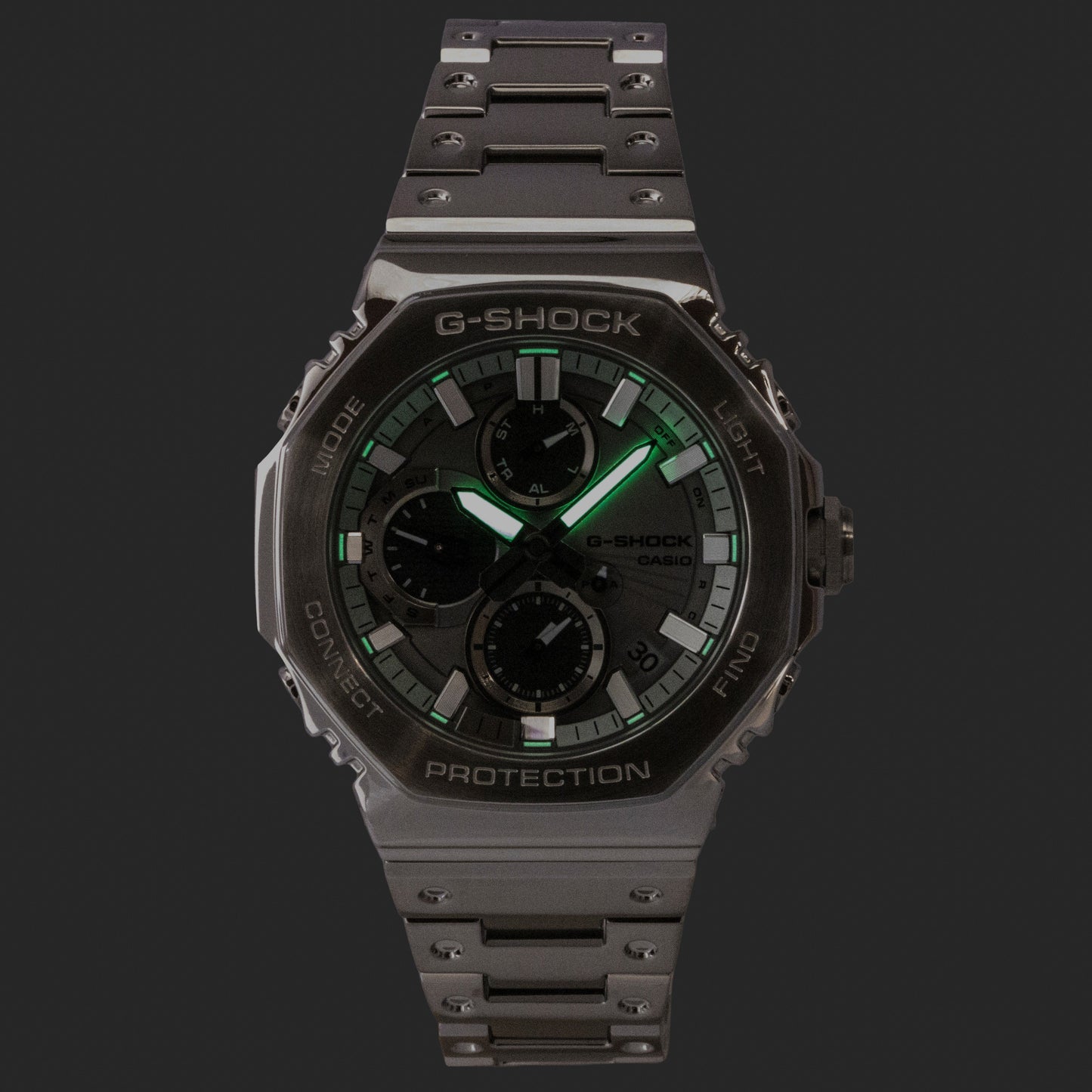 Casio G-Shock Analog Smartphone Link Silberfarbenes Zifferblatt Edelstahl Quarz GMC-B2100ADS-1A 200M Herrenuhr