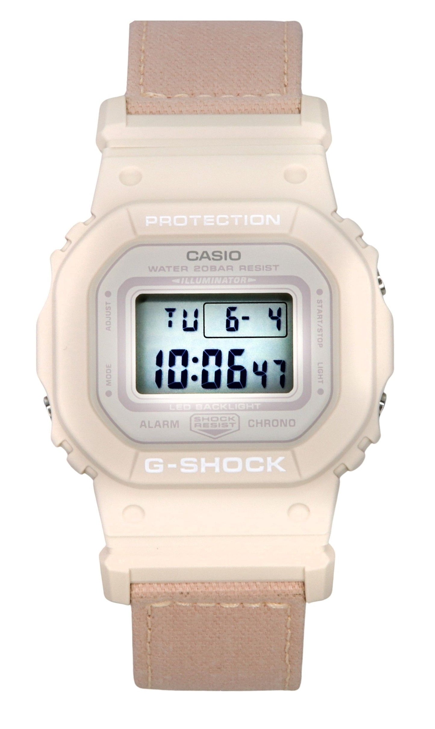 Casio G-Shock Digital Organic Pink Cloth Strap Bio-Based Resin Quarz GMD-S5600CT-4 200M Damenuhr