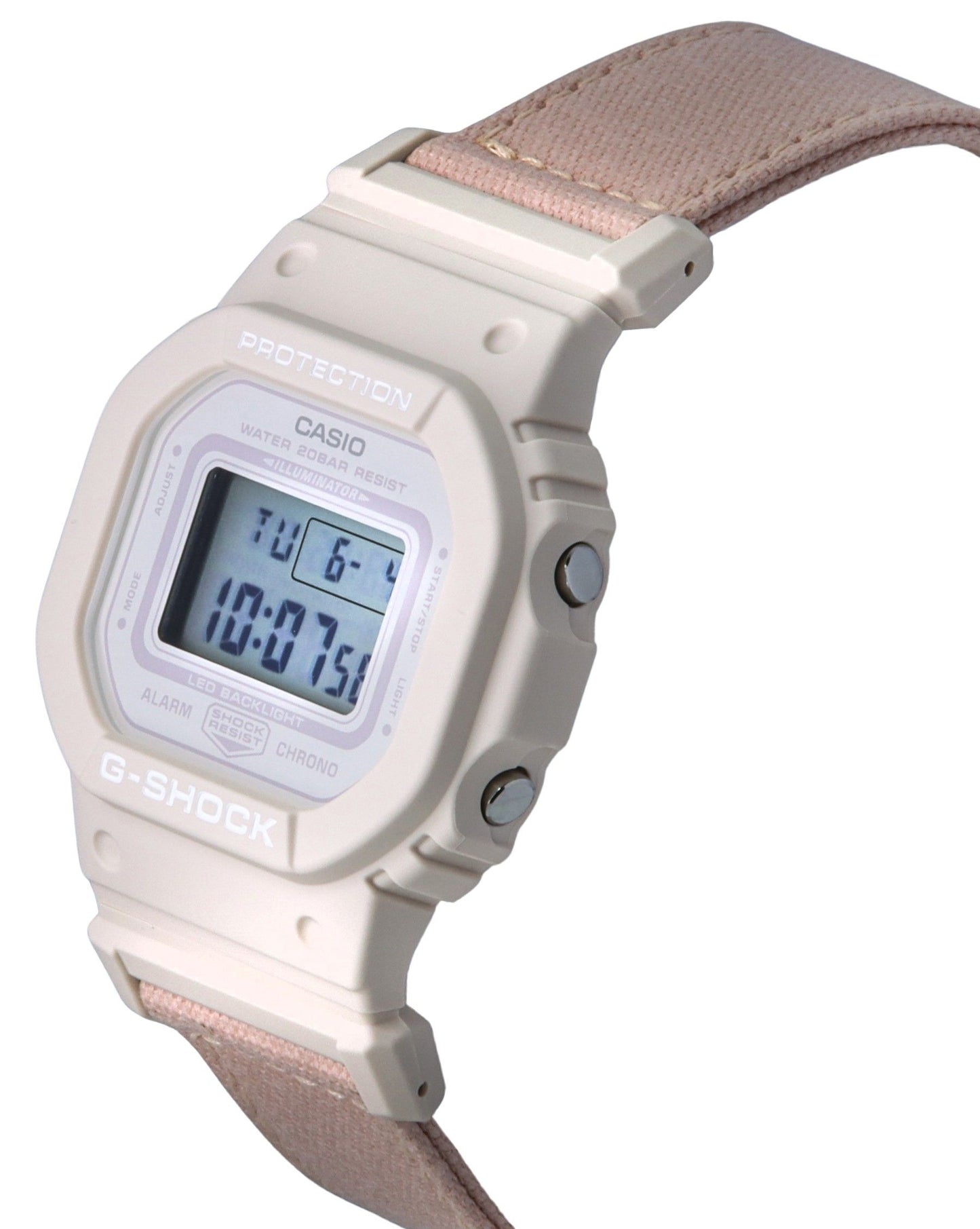 Casio G-Shock Digital Organic Pink Cloth Strap Bio-Based Resin Quarz GMD-S5600CT-4 200M Damenuhr