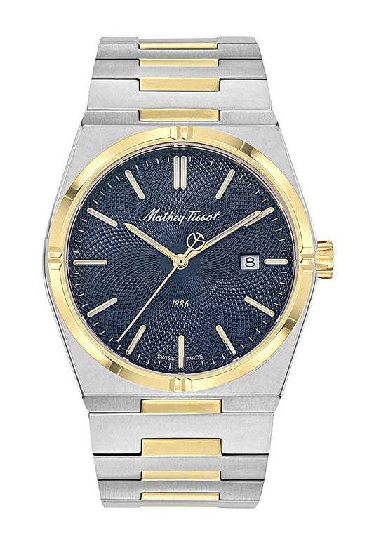 Mathey-Tissot Zeus Two Tone Edelstahl Blaues Zifferblatt Quarz H118BBU Herrenuhr