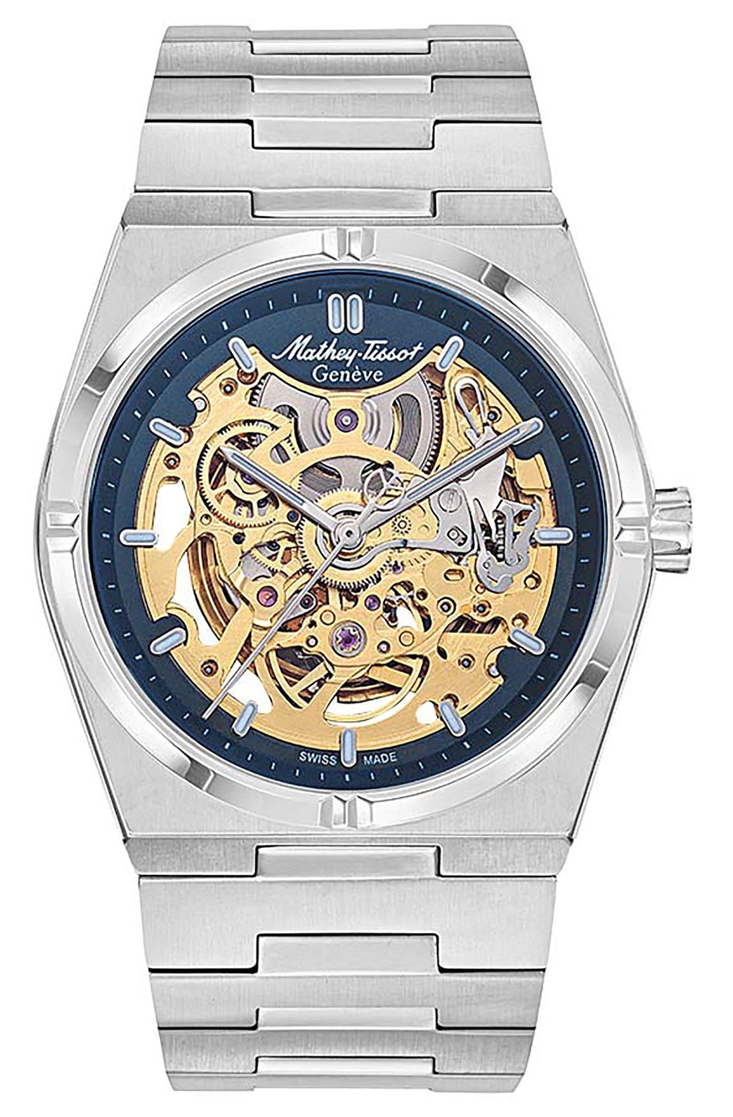 Mathey-Tissot Zeus Skeleton Edelstahl Blaues Zifferblatt Automatik H118CFABU Herrenuhr