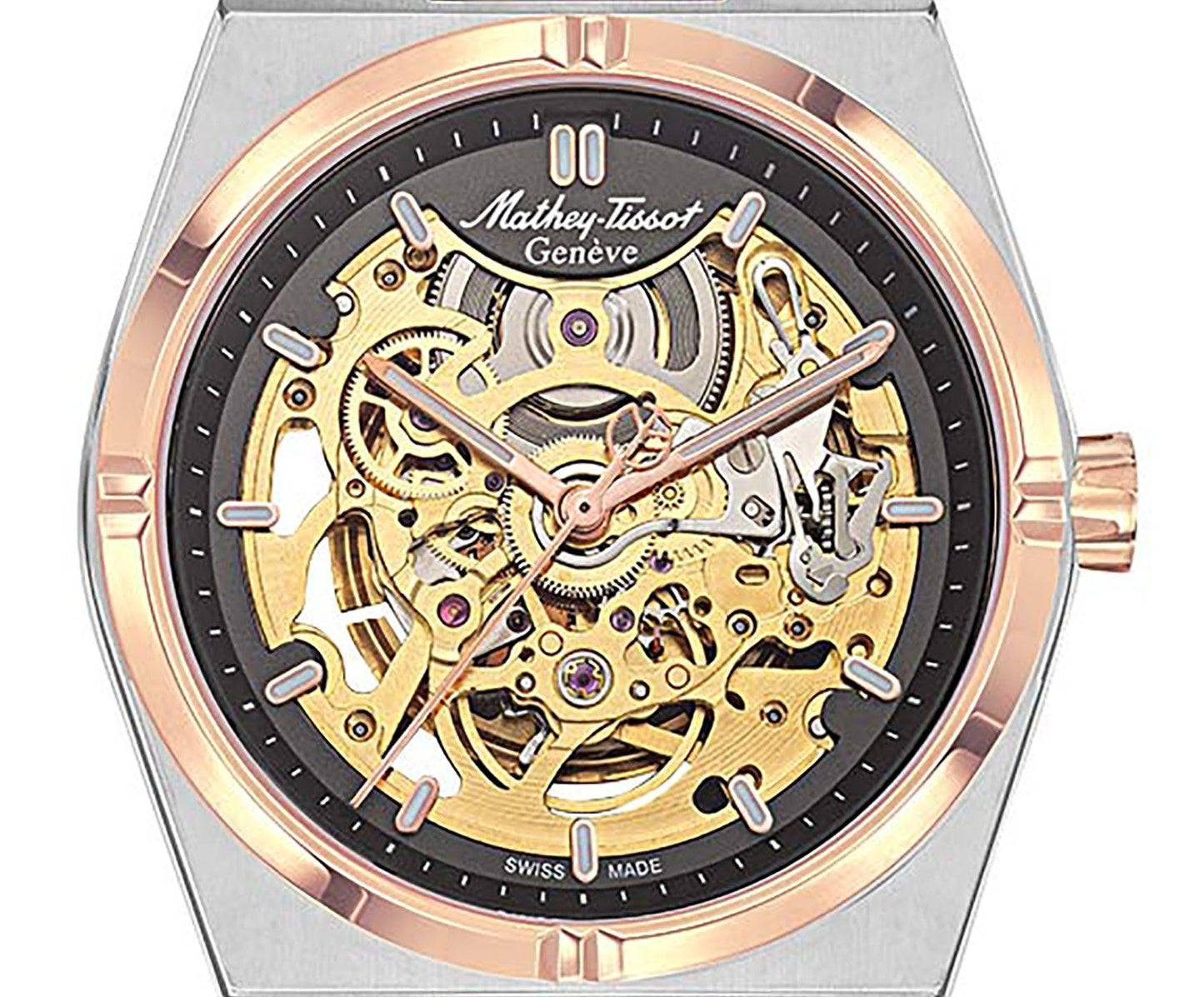 Mathey-Tissot Zeus Skeleton Two Tone Edelstahl Graues Zifferblatt Automatik H118CFRS Herrenuhr