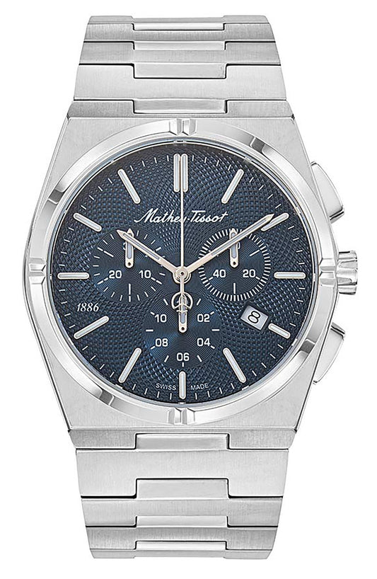 Mathey-Tissot Zeus Chrono Edelstahl Blaues Zifferblatt Quarz H118CHABU Herrenuhr
