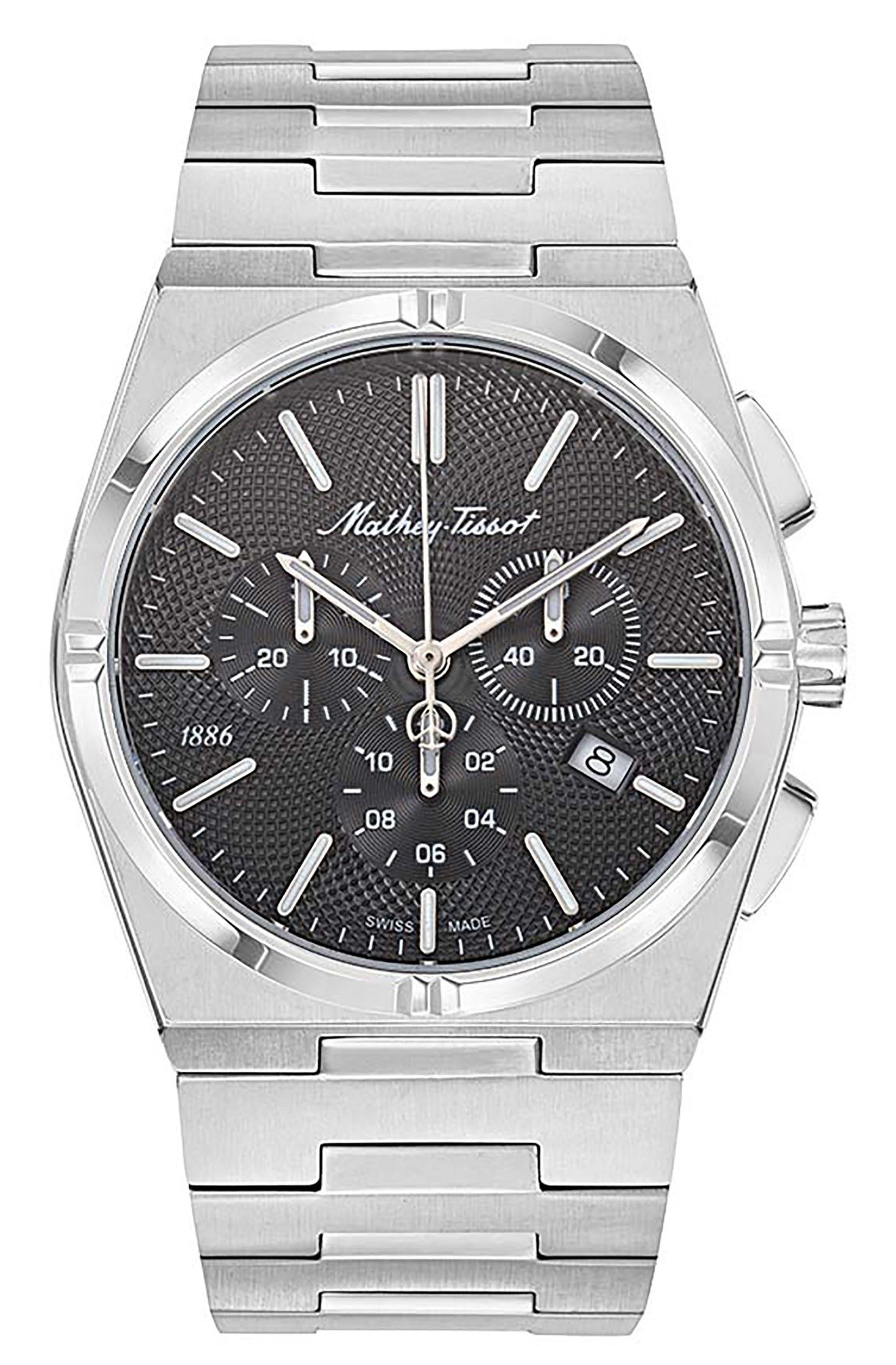 Mathey-Tissot Zeus Chrono Edelstahl Schwarzes Zifferblatt Quarz H118CHAN Herrenuhr