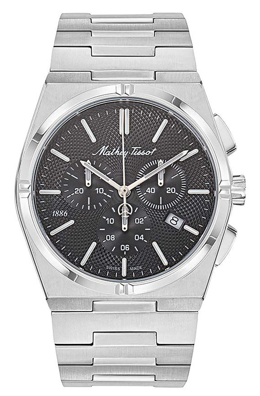 Mathey-Tissot Zeus Chrono Edelstahl Schwarzes Zifferblatt Quarz H118CHAN Herrenuhr