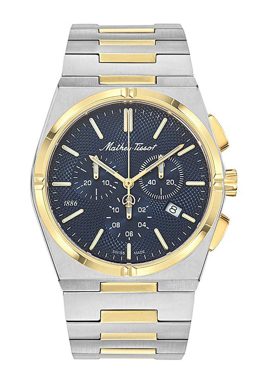 Mathey-Tissot Zeus Chrono Two Tone Edelstahl Blaues Zifferblatt Quarz H118CHBBU Herrenuhr