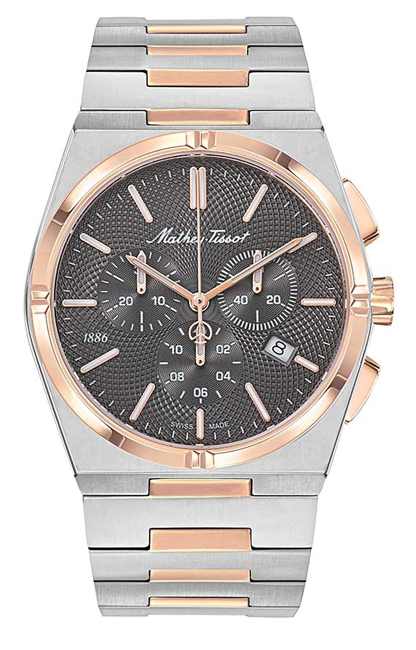 Mathey-Tissot Zeus Chrono Two Tone Edelstahl Schwarzes Zifferblatt Quarz H118CHRS Herrenuhr