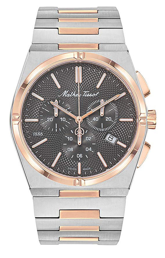 Mathey-Tissot Zeus Chrono Two Tone Edelstahl Schwarzes Zifferblatt Quarz H118CHRS Herrenuhr