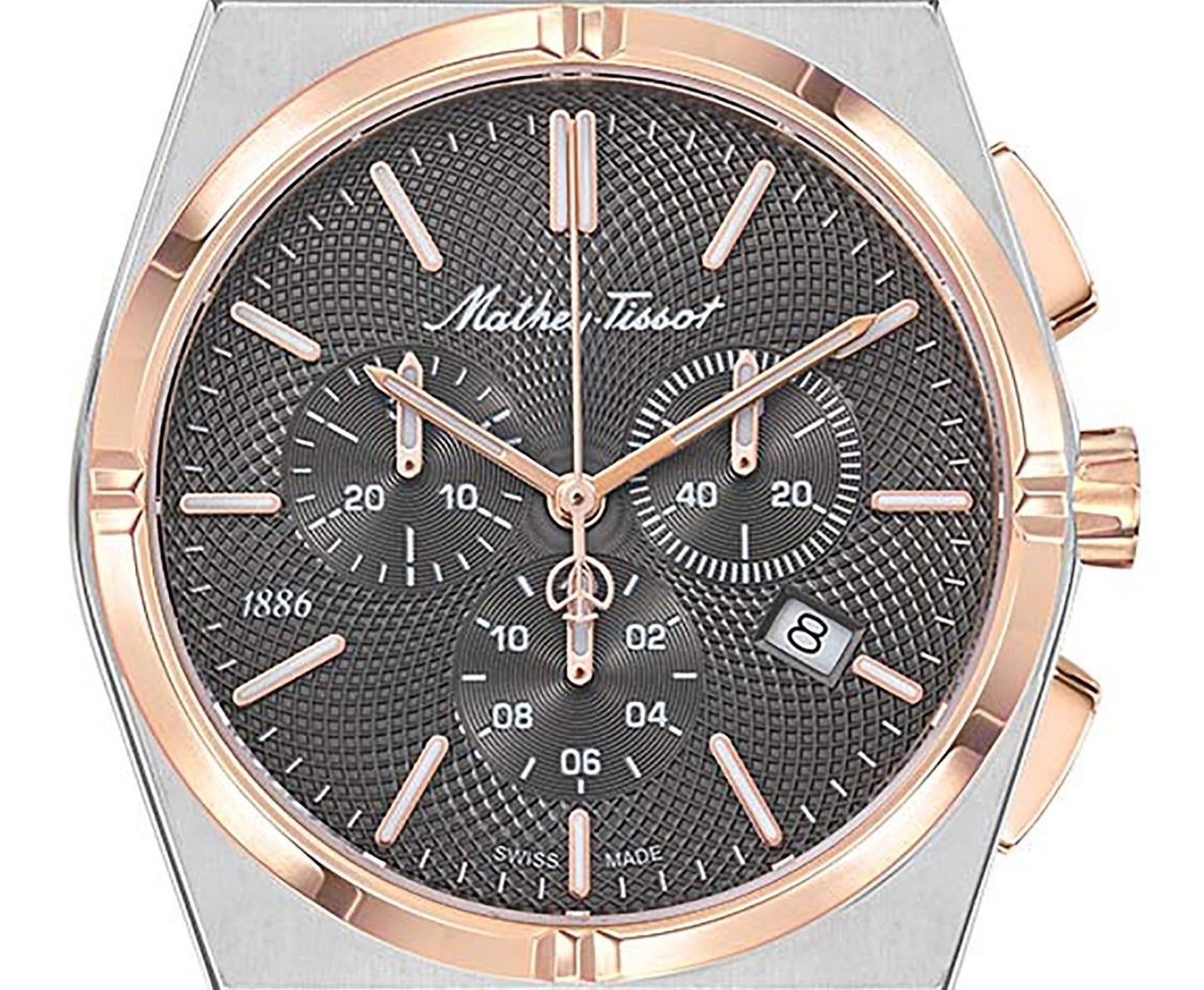 Mathey-Tissot Zeus Chrono Two Tone Edelstahl Schwarzes Zifferblatt Quarz H118CHRS Herrenuhr