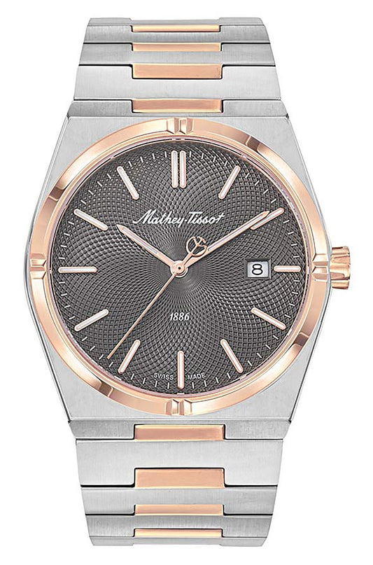 Mathey-Tissot Zeus Two Tone Edelstahl Schwarzes Zifferblatt Quarz H118RS Herrenuhr