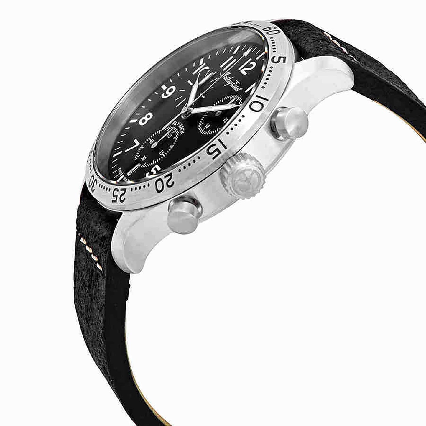Mathey-Tissot Type 21 Flyback Chronograph Lederarmband Schwarzes Zifferblatt Quarz H1821CHALNG Herrenuhr