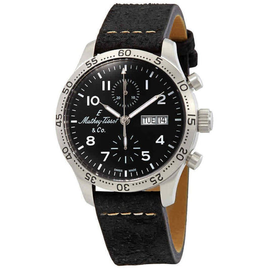 Mathey-Tissot Type 21 Chronograph Genuine Leather Schwarzes Zifferblatt Automatik H1821CHATLNG Herrenuhr