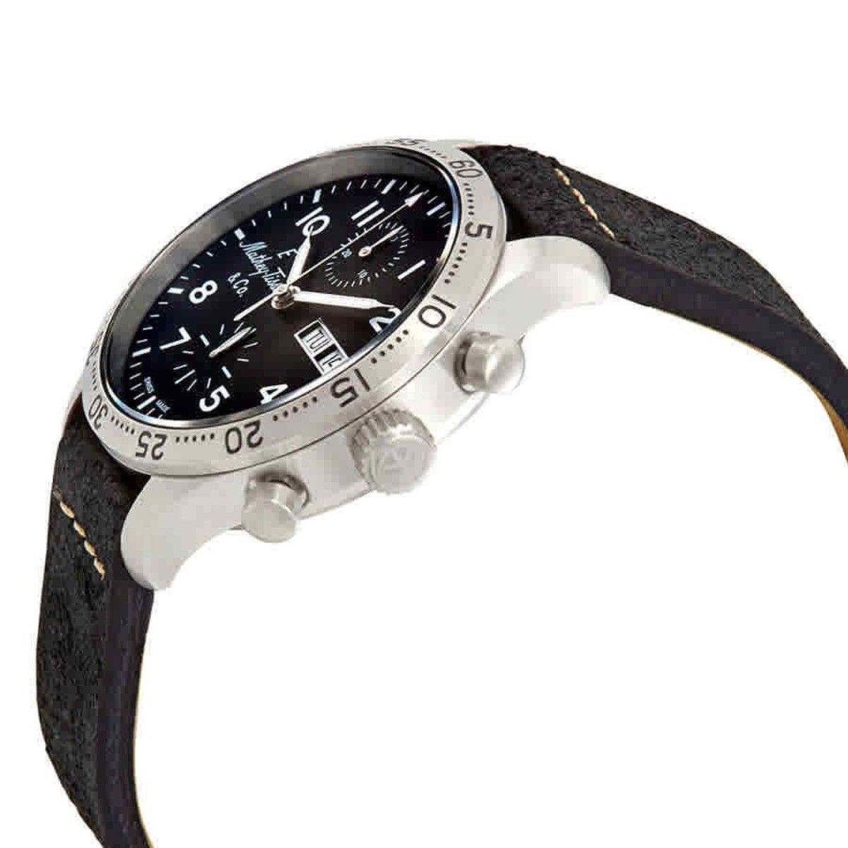Mathey-Tissot Type 21 Chronograph Genuine Leather Schwarzes Zifferblatt Automatik H1821CHATLNG Herrenuhr