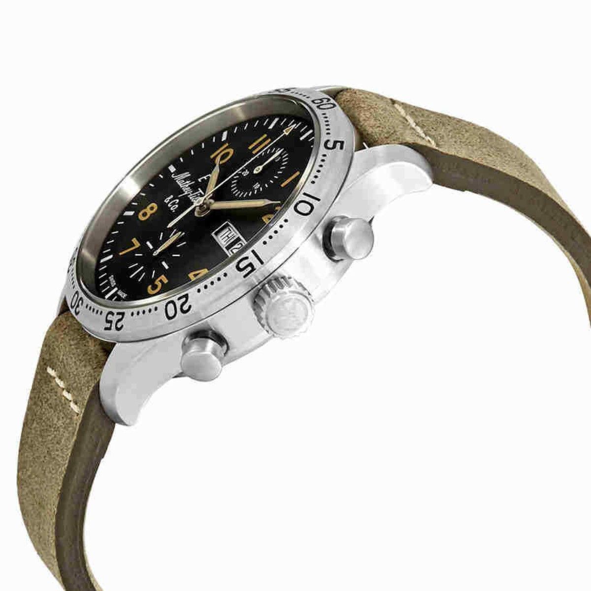 Mathey-Tissot Type 21 Chronograph Genuine Leather Schwarzes Zifferblatt Automatik H1821CHATLNO Herrenuhr