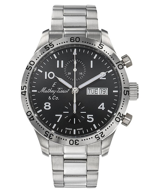 Mathey-Tissot Flyback Type 21 Chronograph Edelstahl Schwarzes Zifferblatt Automatik H1821CHATNG Herrenuhr
